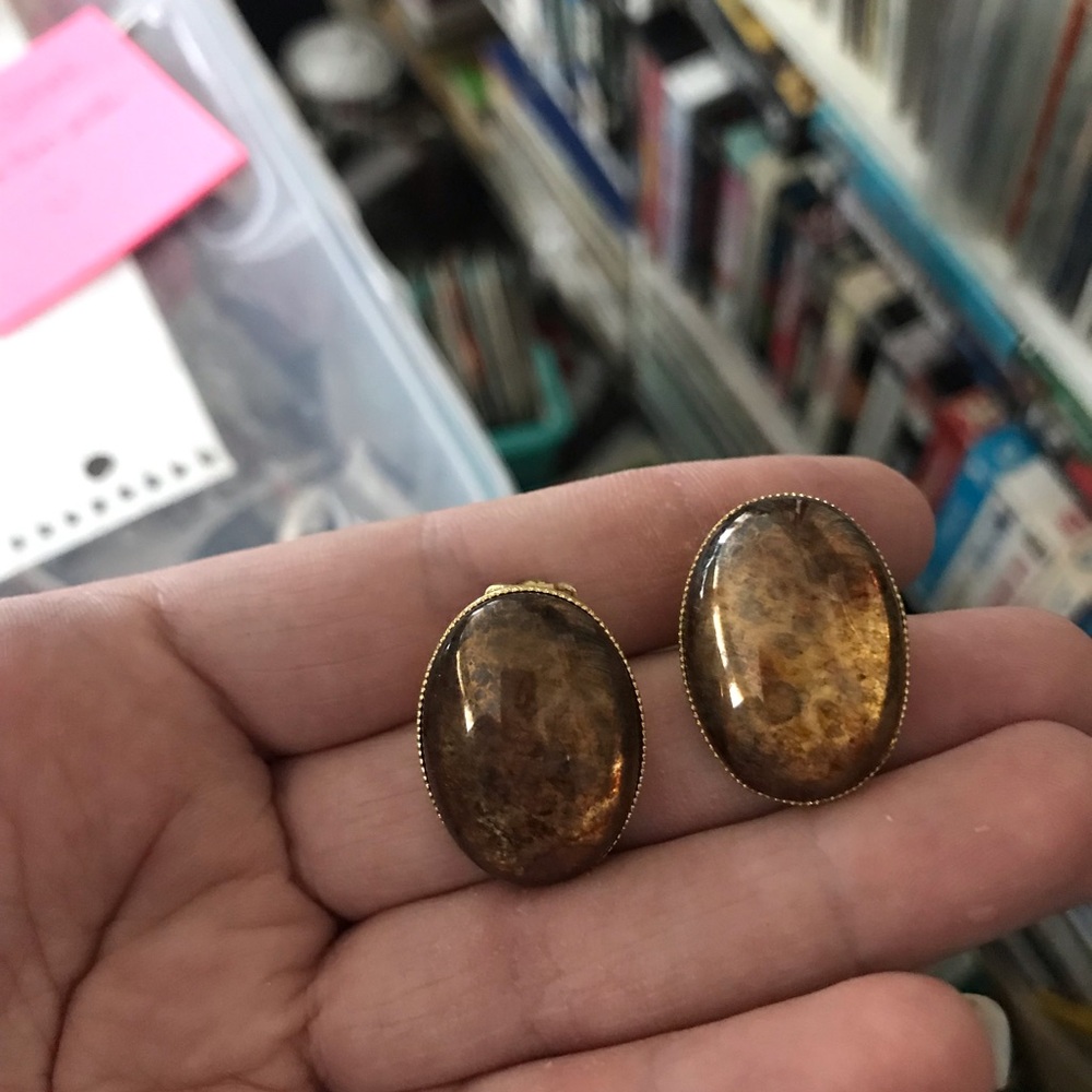 Oval Amber-Tone Vintage Style Clip Earrings